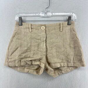 Haris Cotton Linen Shorts Womens XS Brown Mid Rise Chino Lightweight Summer Boho
